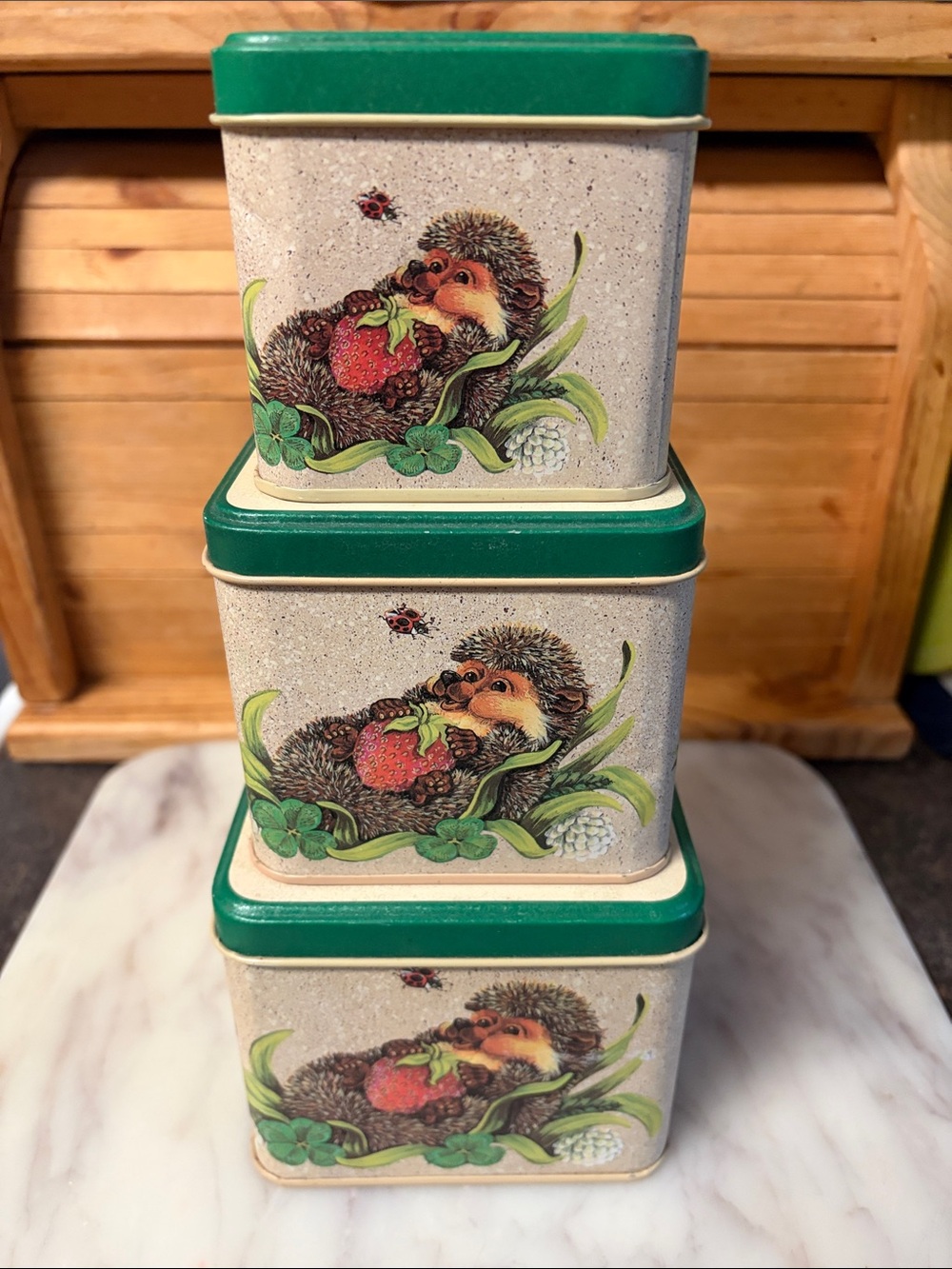 Green Hedgehog Nesting Storage Tins - Set of 3